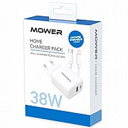ראש מטען 38W כולל 2 יציאות USB-A+USB-C וכבל MOWER LIGHTNING מאוור דגם 572884 ראש מטען 38W כולל 2 יציאות USB-A+USB-C וכבל MOWER LIGHTNING מאוור דגם 572884